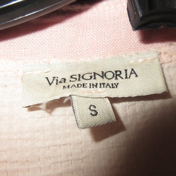 Via SIGNORIA 100% Linen Shift Pink Dress with Cotton Lace Made in Italy Small - Picture 3 of 9